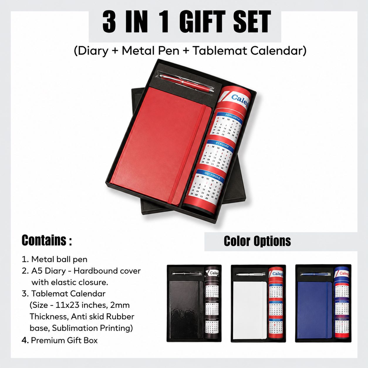 3 in 1 Executive Gift Set with Diary Pen & Table Mat